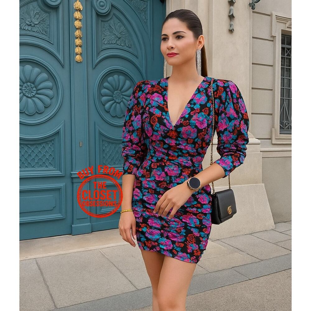 ZARA Floral Ruched Mini Dress Size M NWT Blogger Favorite Party Date Night